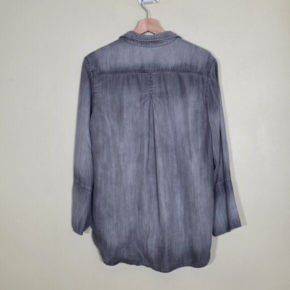 Bella Dahl Top Womens L Gray Chambray LS High Low Hem Grunge Boho Hippie Western - Picture 15 of 15